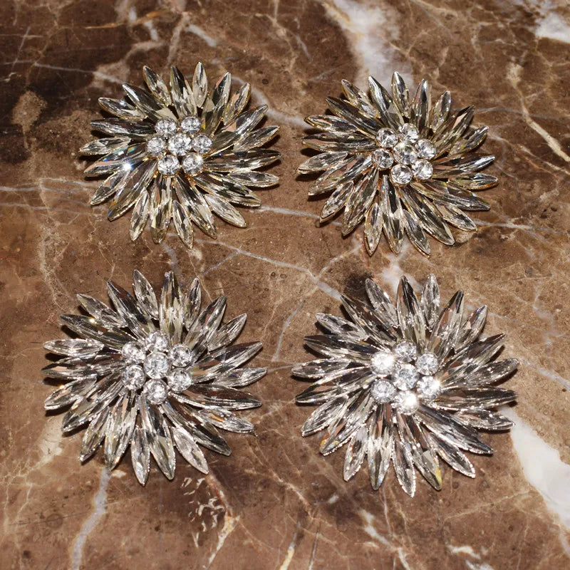 New Shiny Rhinestone Sunshine Flowers Big Stud Earrings for