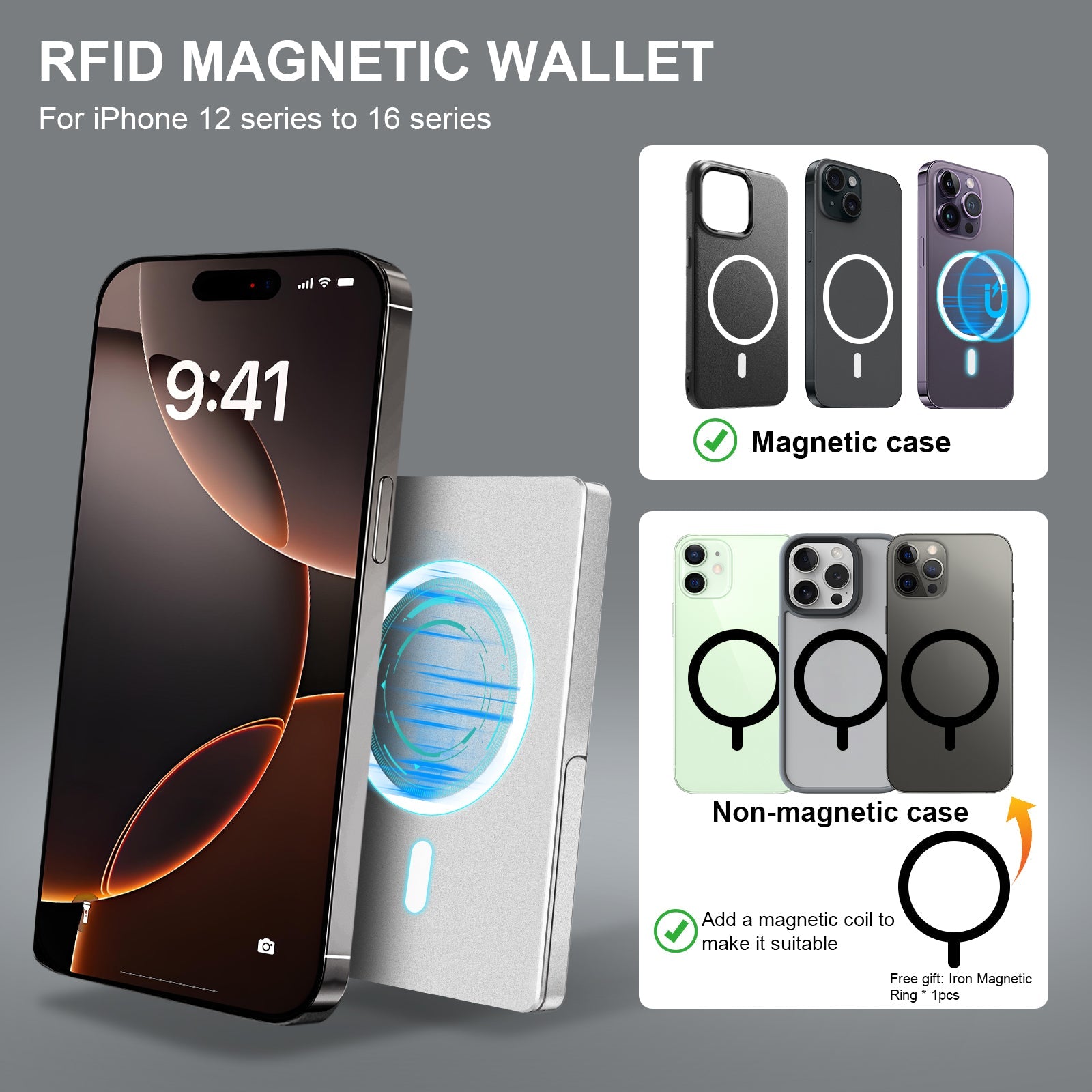 RFID Blocking Wallet Minimalist Slim Card Holder for Magsafe
