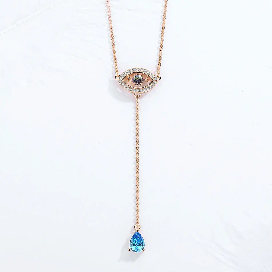 925 Sterling Silver Necklace Women Water Drop Pendant Evil E