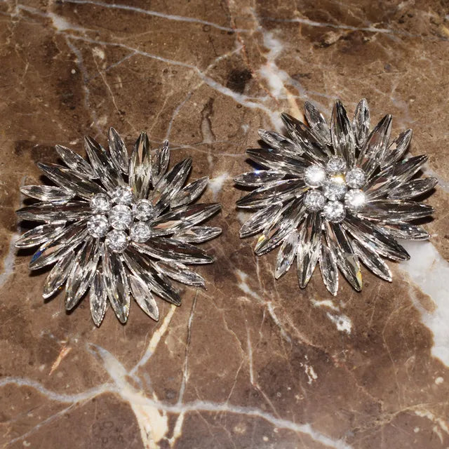 New Shiny Rhinestone Sunshine Flowers Big Stud Earrings for