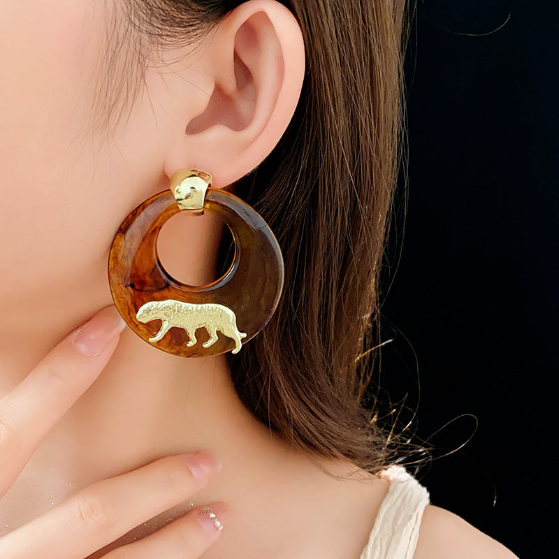 Circular tiger earrings, niche, high