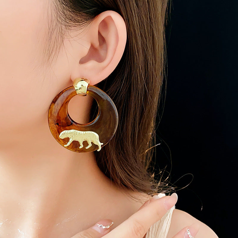 Circular tiger earrings, niche, high