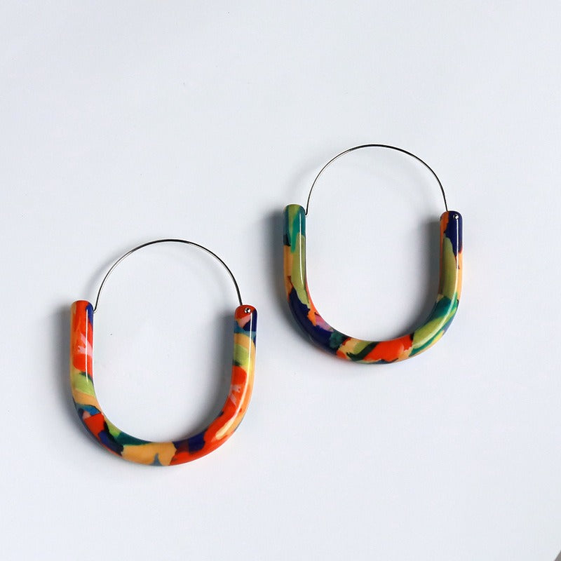 Illusionary Colorful Resin Round Hook Earrings