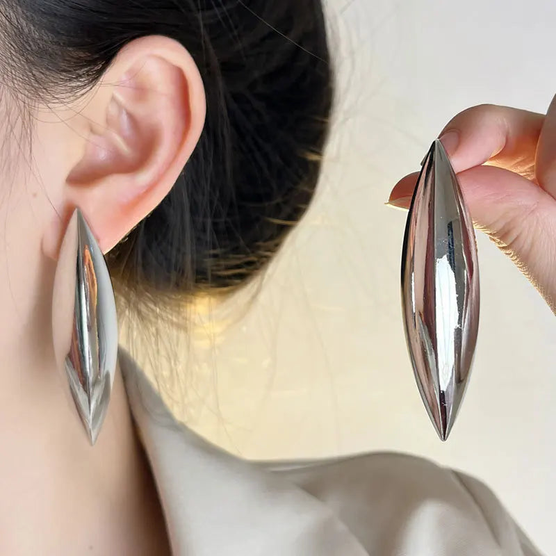 HUANZHI Metal Conical Smooth Long Style Chunky Earrings for