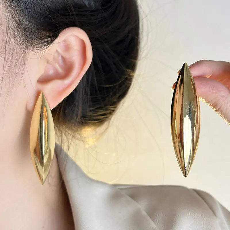 HUANZHI Metal Conical Smooth Long Style Chunky Earrings for