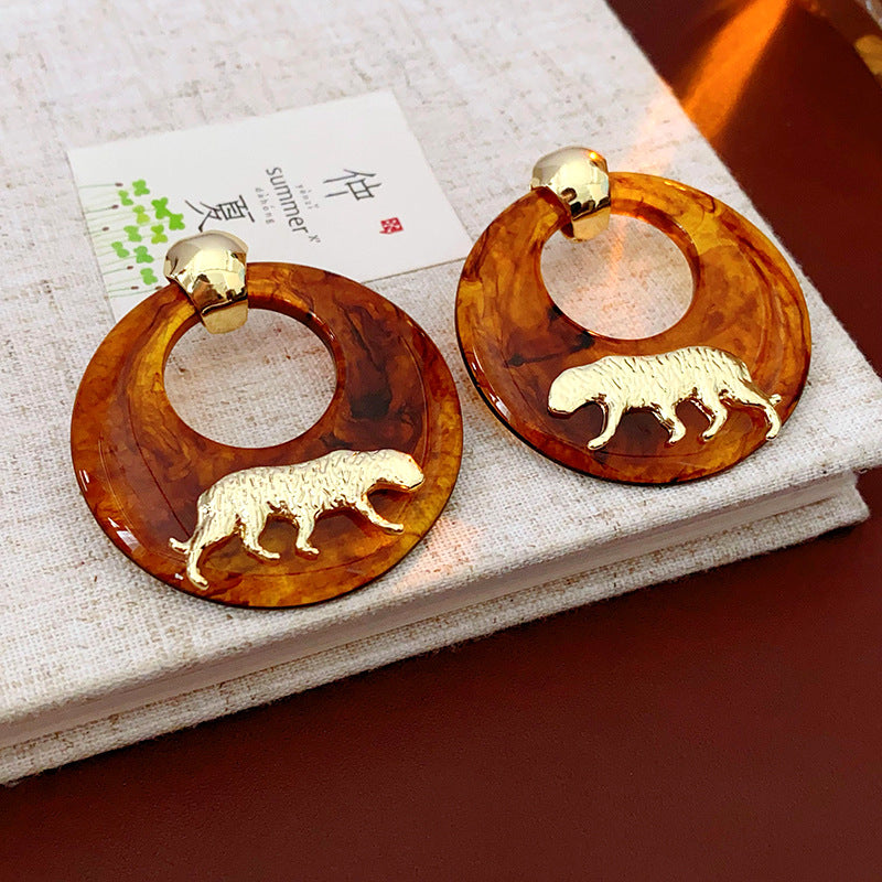 Circular tiger earrings, niche, high