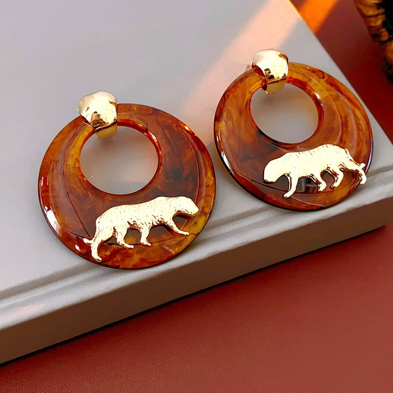 Circular tiger earrings, niche, high