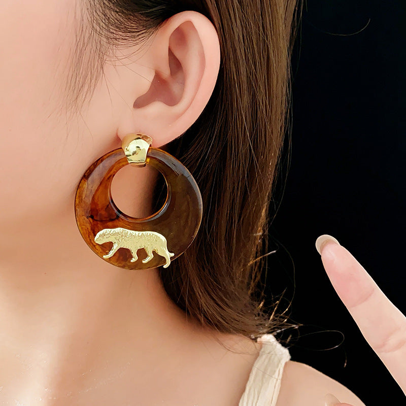 Circular tiger earrings, niche, high