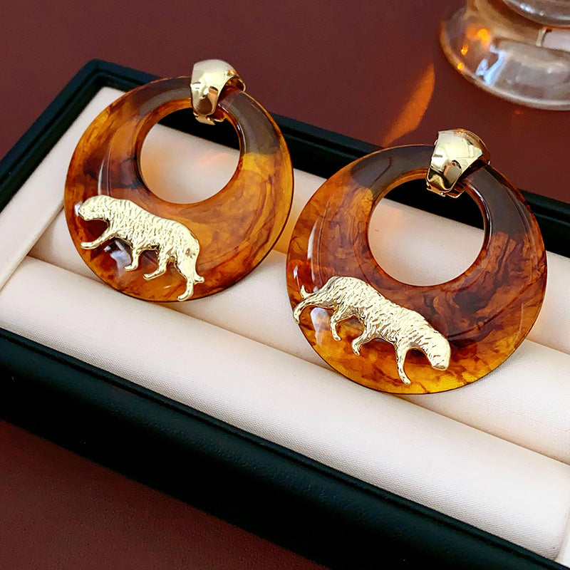 Circular tiger earrings, niche, high