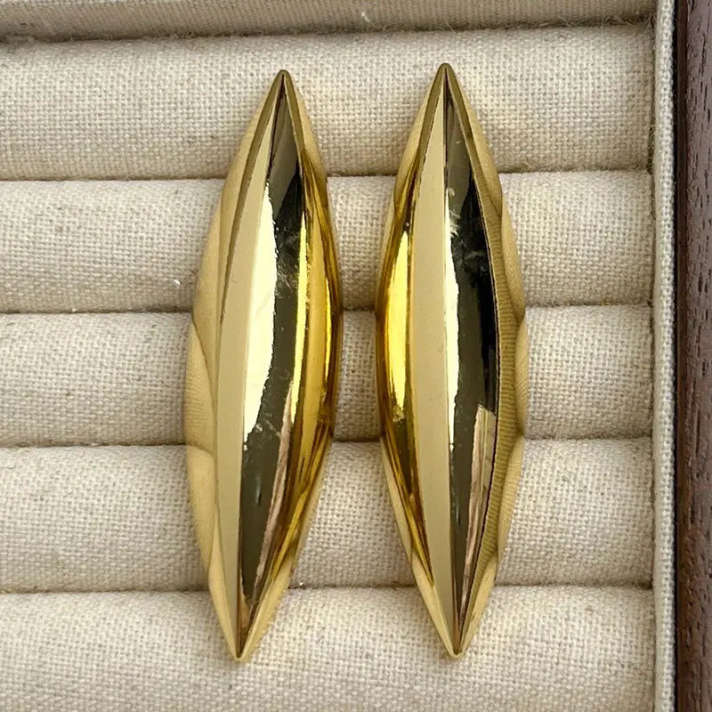 HUANZHI Metal Conical Smooth Long Style Chunky Earrings for