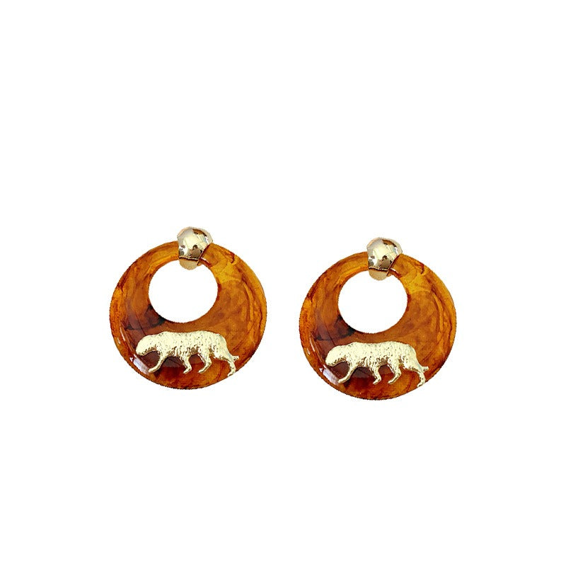 Circular tiger earrings, niche, high