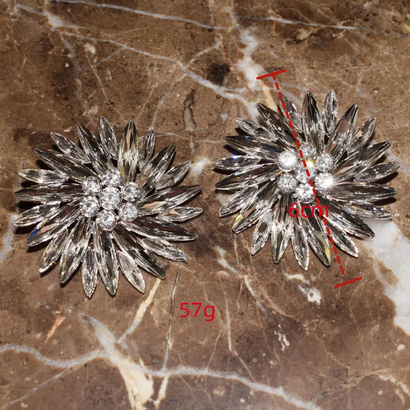 New Shiny Rhinestone Sunshine Flowers Big Stud Earrings for