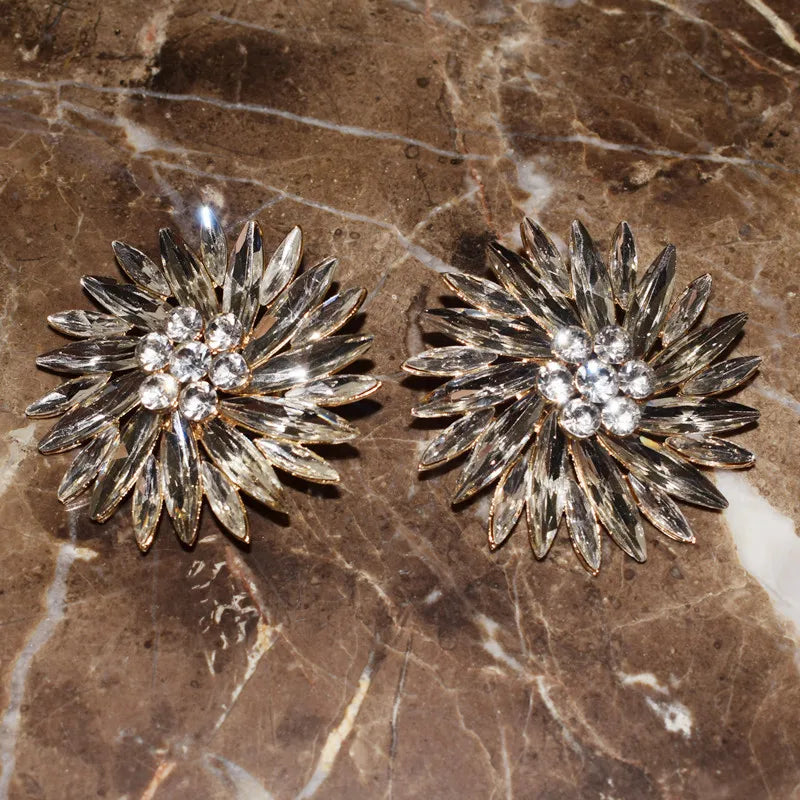 New Shiny Rhinestone Sunshine Flowers Big Stud Earrings for