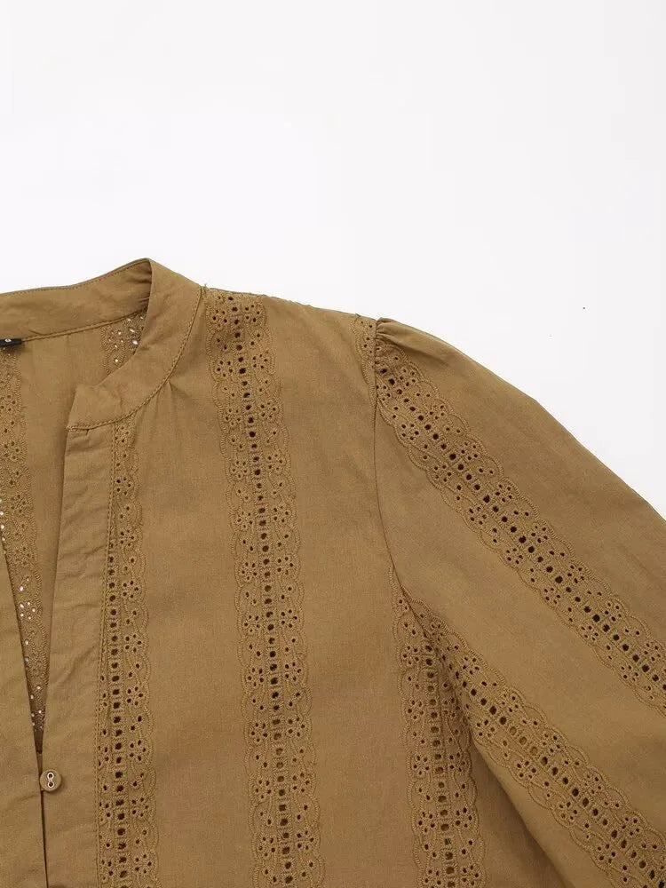 Embroidered Cotton Lapel Shirt