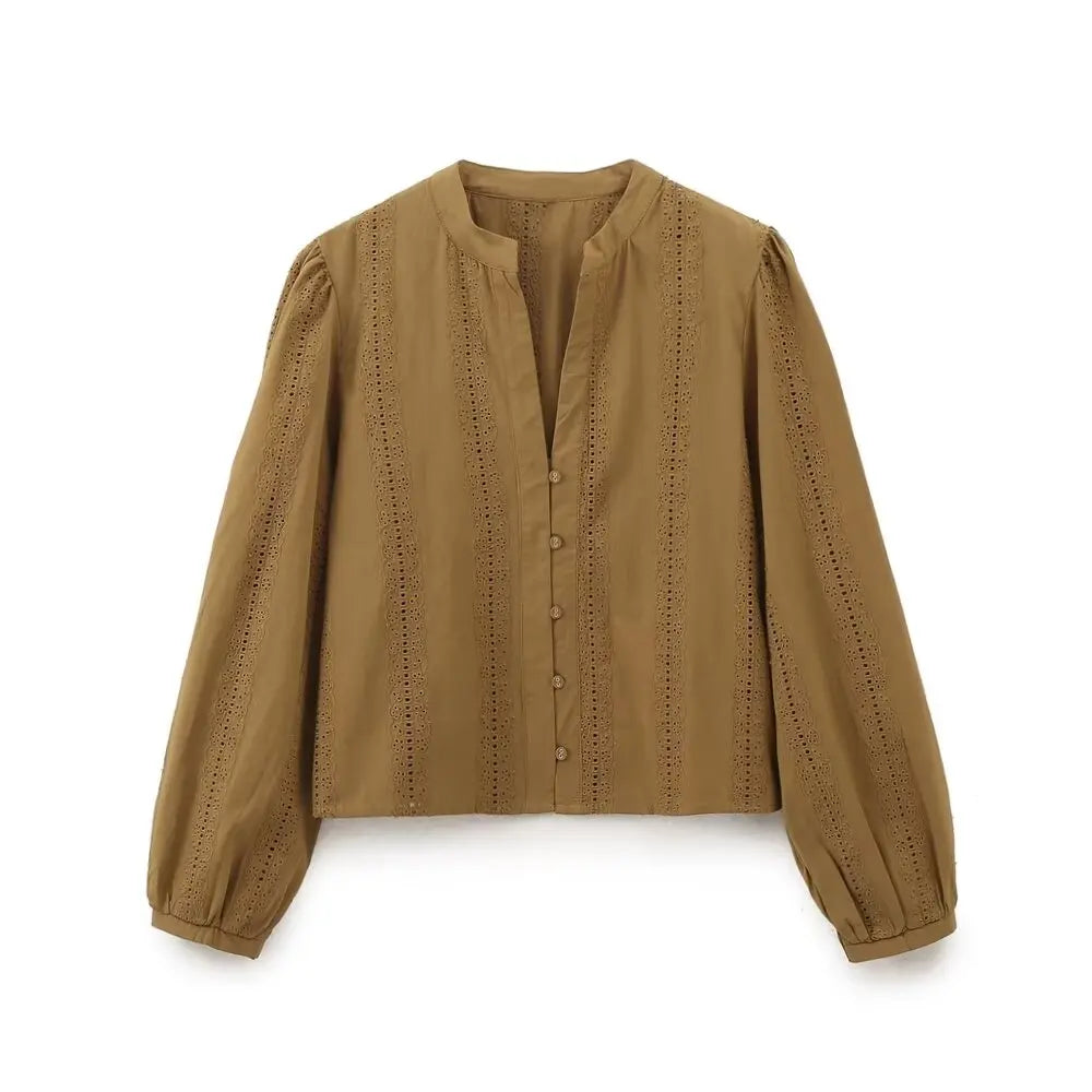 Embroidered Cotton Lapel Shirt