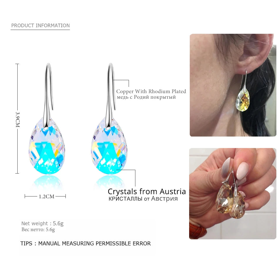 Korean Pear-Shaped Crystal Earrings