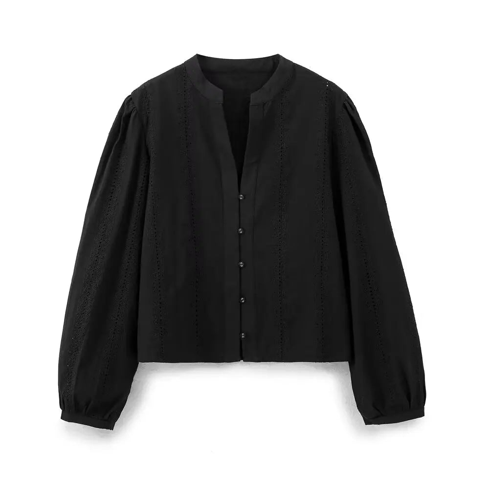 Embroidered Cotton Lapel Shirt