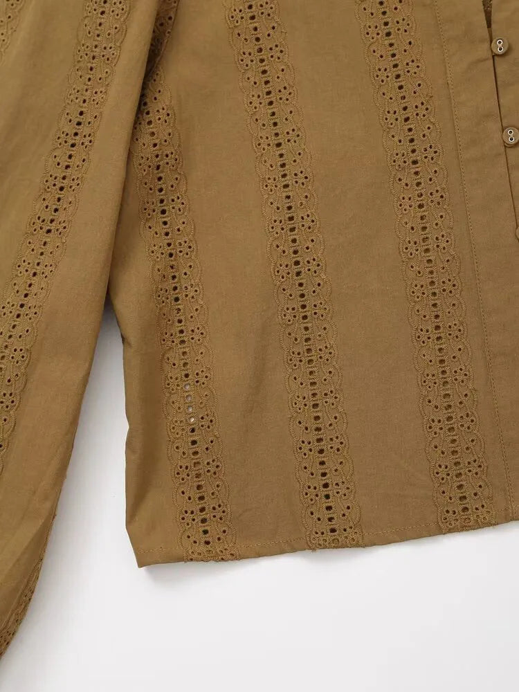 Embroidered Cotton Lapel Shirt