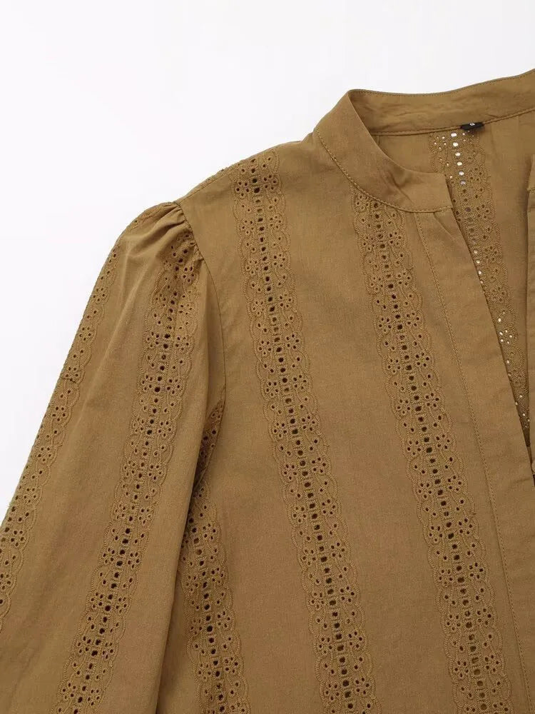 Embroidered Cotton Lapel Shirt