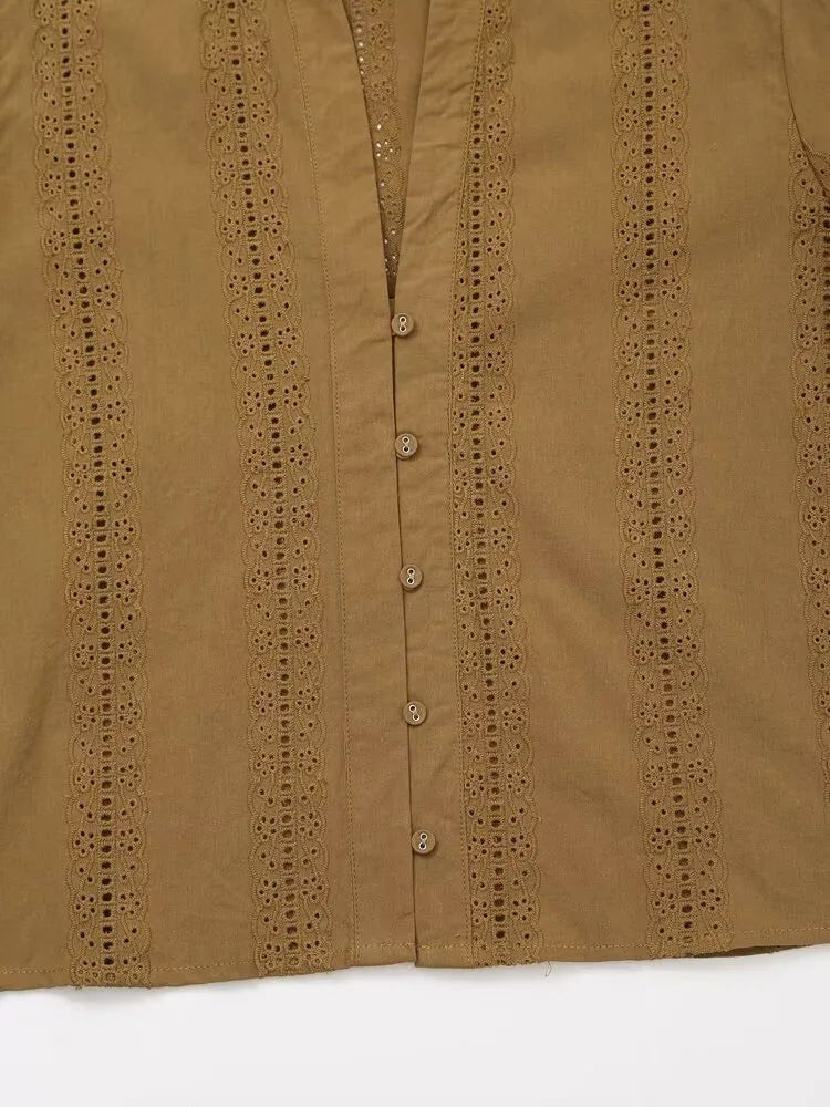 Embroidered Cotton Lapel Shirt