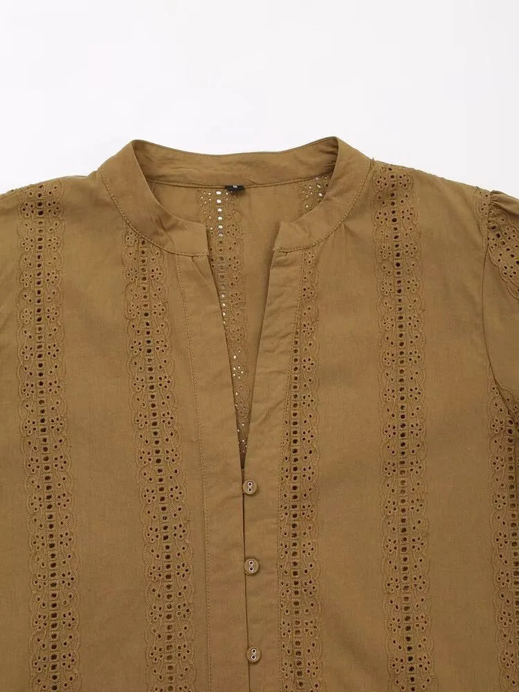 Embroidered Cotton Lapel Shirt