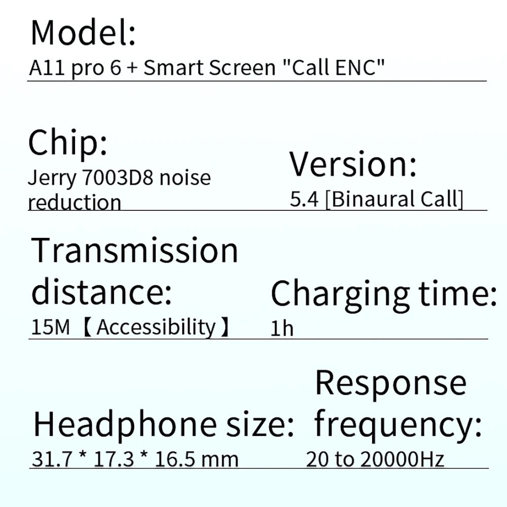A11 Pro TWS Wireless Earbuds Touch Control LCD Screen Earpho