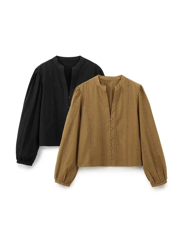 Embroidered Cotton Lapel Shirt