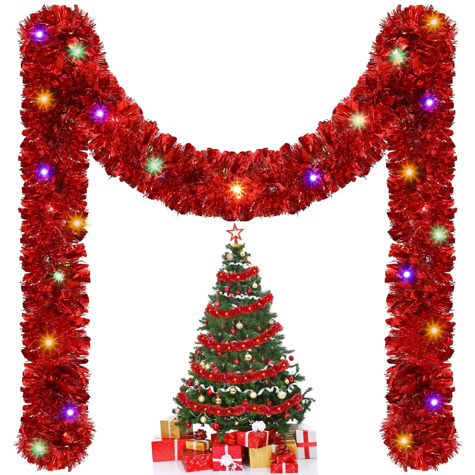1/3pcs 5M Christmas Tinsel Garland Decorations,Indoor/Outdoor Hanging Party Decor for Tree, New Year's,Durable Festive Decor - Jasmind Stores
