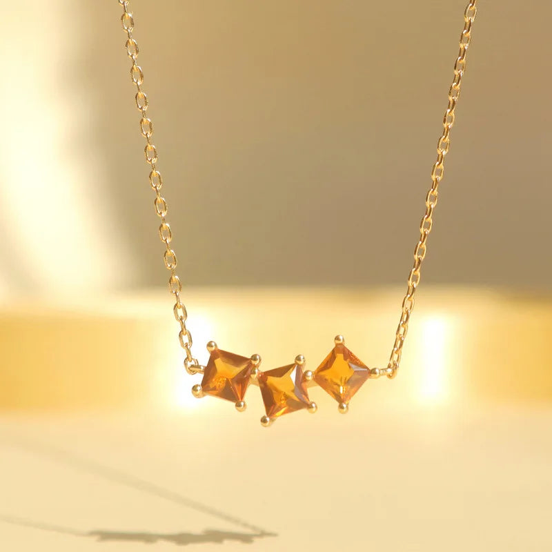 Real 925 Sterling Silver Geometric Vintage Orange Square Zir