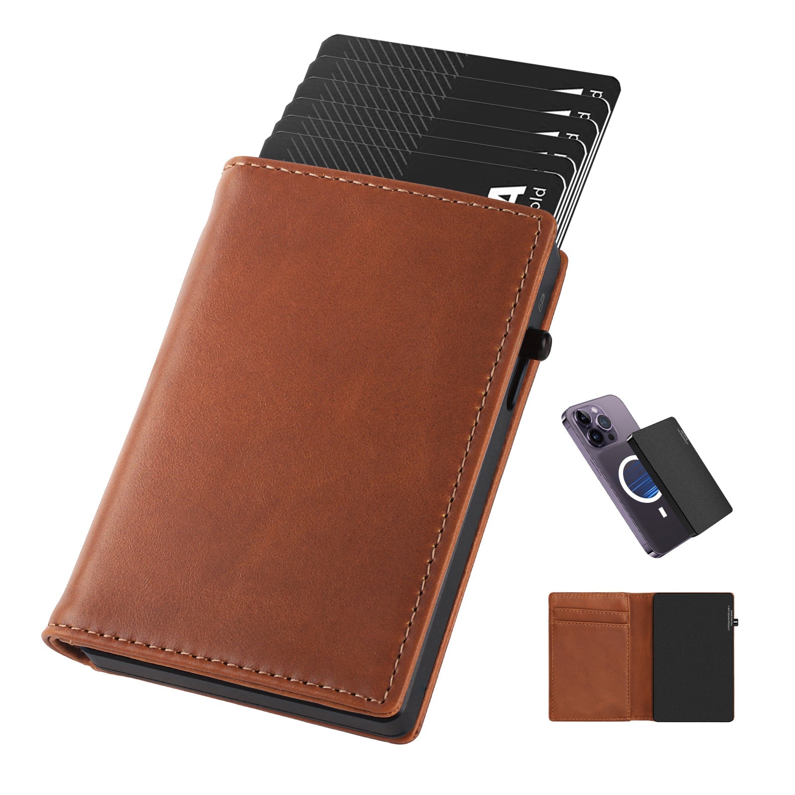 TOYFID Aluminum Alloy Wallet With Genuine Leather Cover Men'