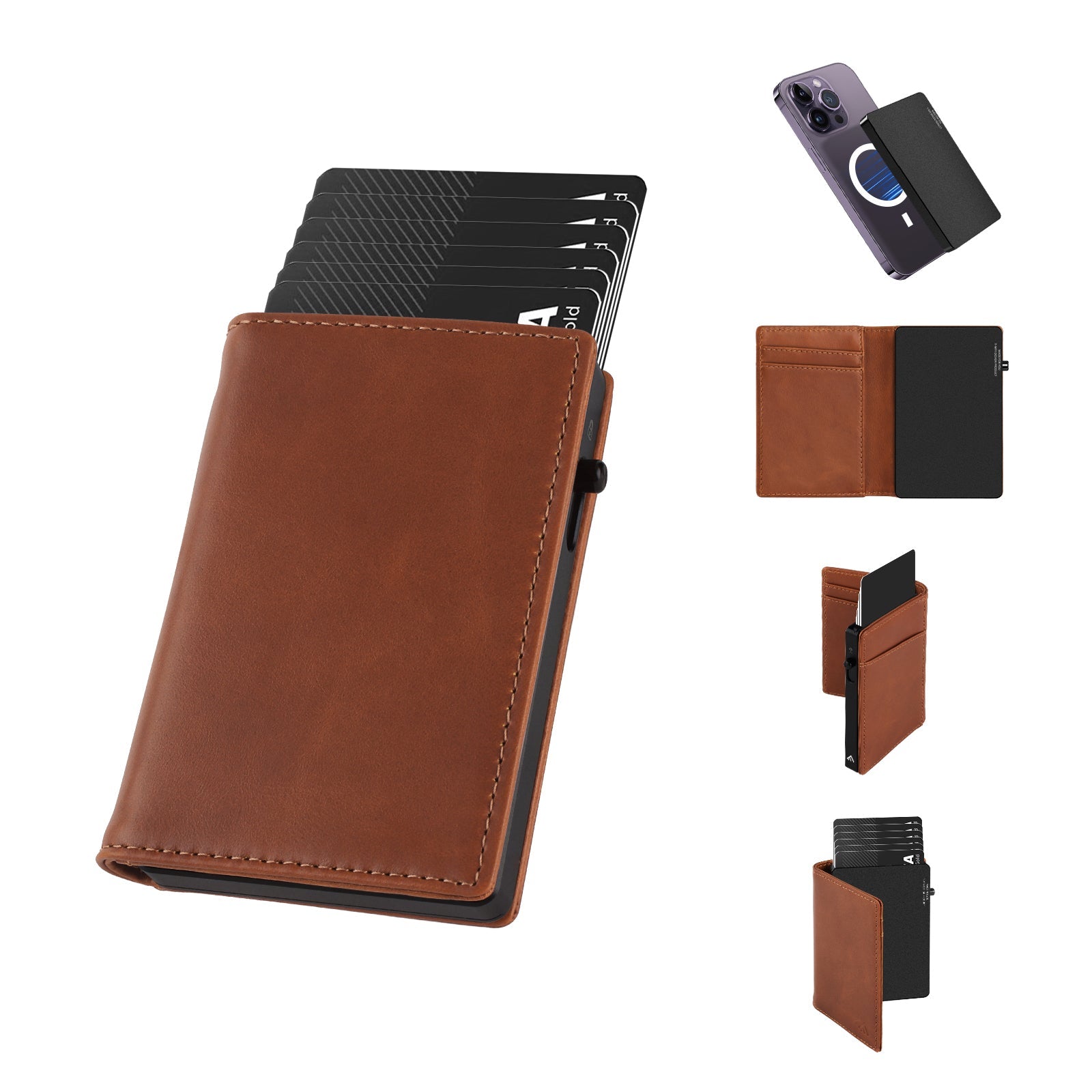 TOYFID Aluminum Alloy Wallet With Genuine Leather Cover Men'
