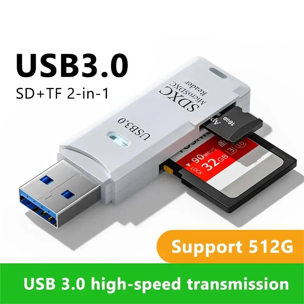 2 - in - 1 Multi Functional High - speed USB 3.0/2.0 Card Reader Supports TF+SD Computer Tablet Camera Laptop Car Mounted - Jasmind Stores