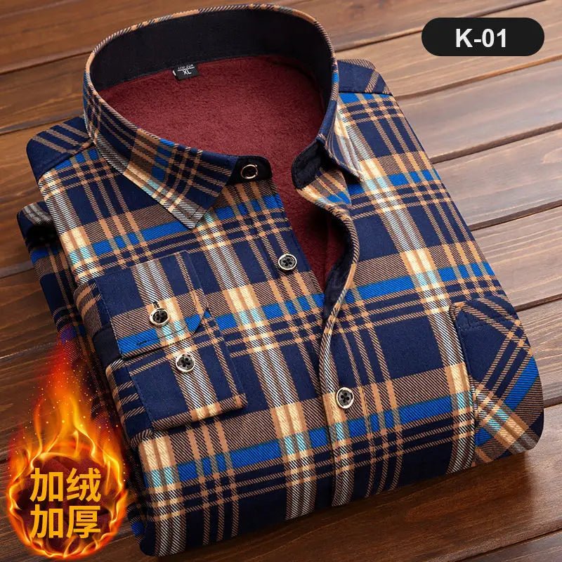2024 Men Fleece Shirt New Autumn Winter Male Long Sleeve Pla - Jasmind Stores