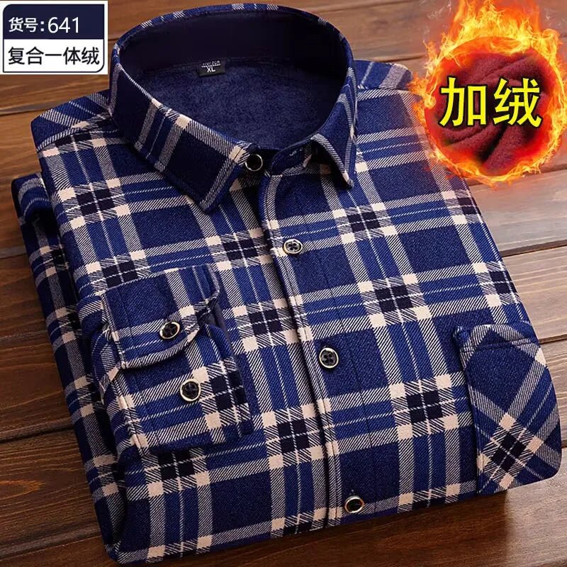 2024 Men Fleece Shirt New Autumn Winter Male Long Sleeve Pla - Jasmind Stores