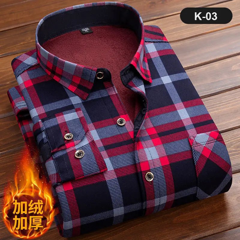 2024 Men Fleece Shirt New Autumn Winter Male Long Sleeve Pla - Jasmind Stores