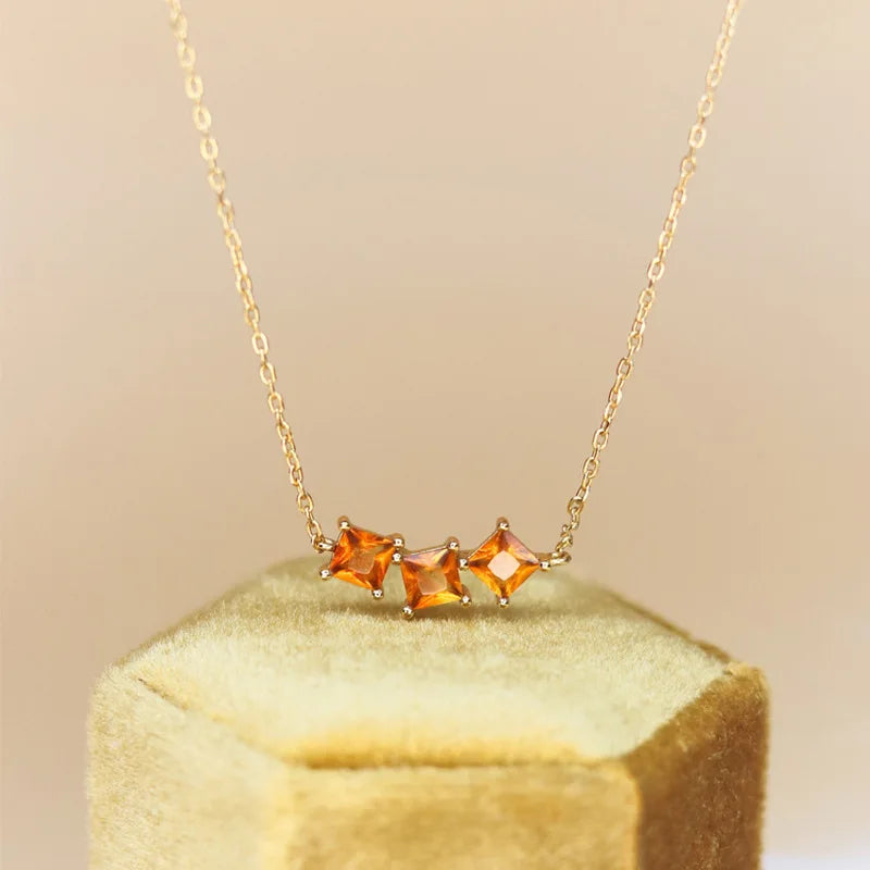 Real 925 Sterling Silver Geometric Vintage Orange Square Zir