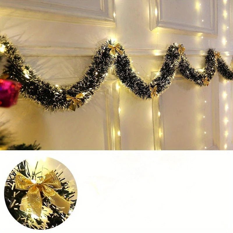 30 LED Christmas Tinsel Garland Set , Metallic Twist Hanging Decor for Fireplace Mantel Staircase Railing, Home & Outdoor Decor - Jasmind Stores