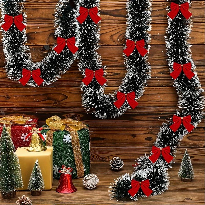 30 LED Christmas Tinsel Garland Set , Metallic Twist Hanging Decor for Fireplace Mantel Staircase Railing, Home & Outdoor Decor - Jasmind Stores