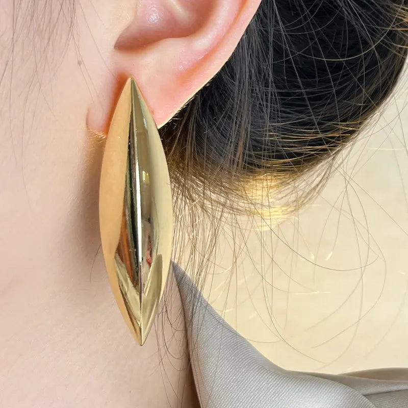 HUANZHI Metal Conical Smooth Long Style Chunky Earrings for