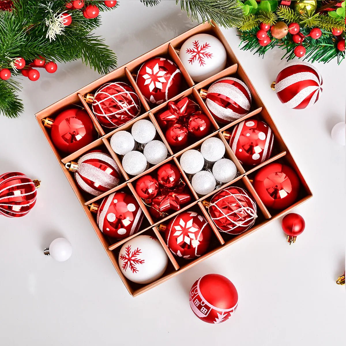 44pcs Christmas Baubles Set – Painted & Electroplated - Jasmind Stores