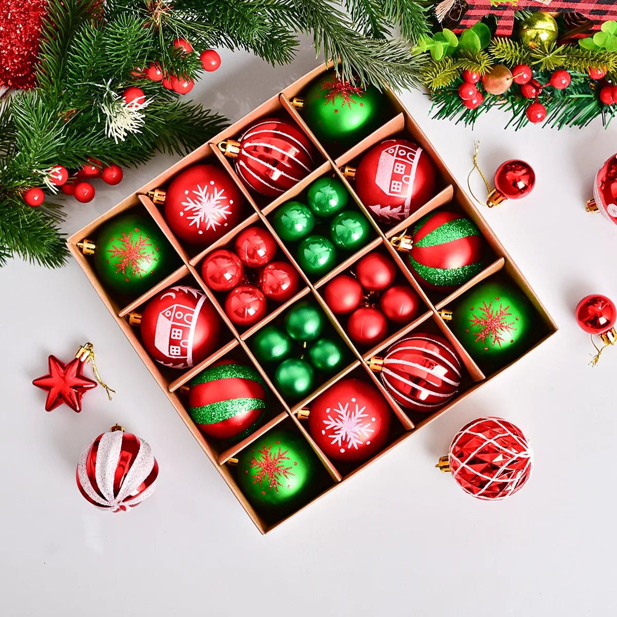 44pcs Christmas Baubles Set – Painted & Electroplated - Jasmind Stores