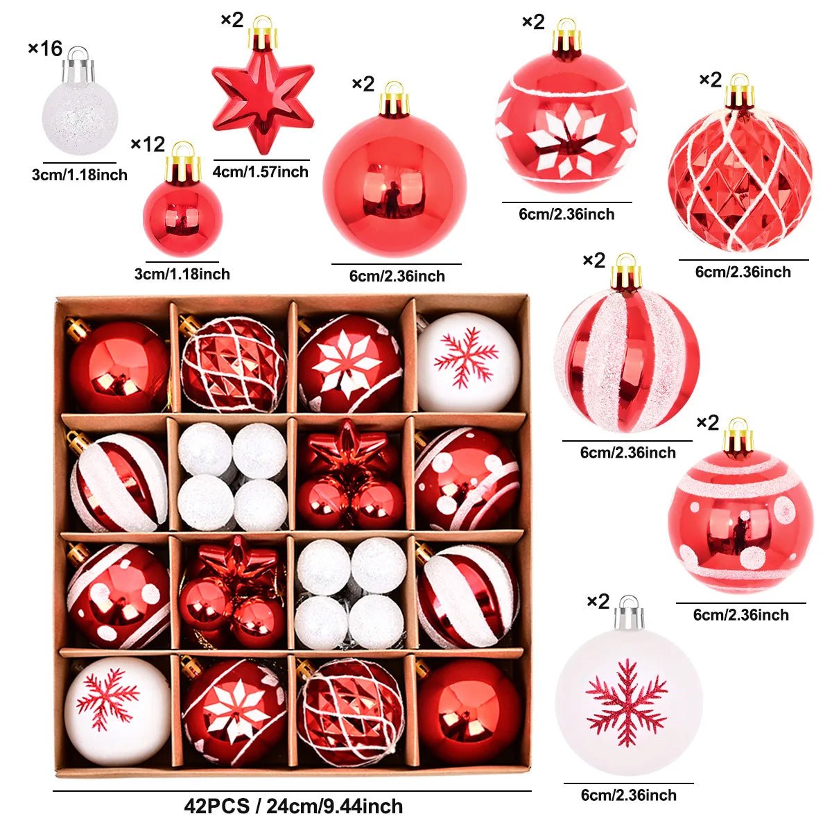 44pcs Christmas Baubles Set – Painted & Electroplated - Jasmind Stores