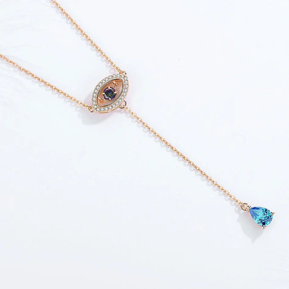925 Sterling Silver Necklace Women Water Drop Pendant Evil E