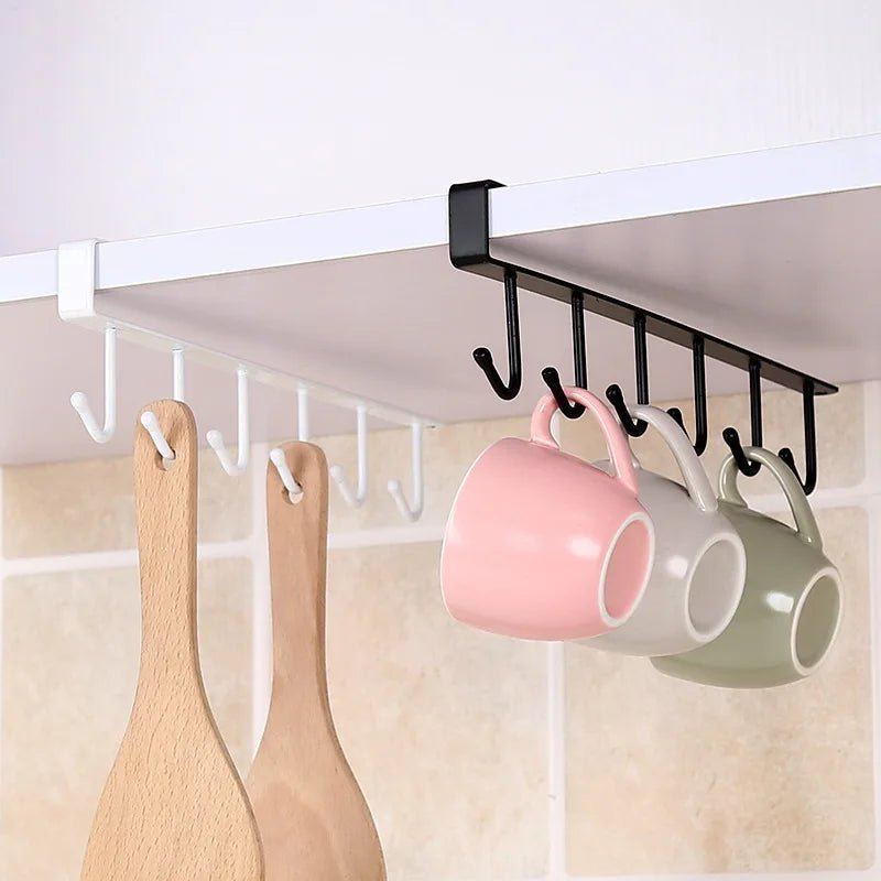 6 Hook Coffee Cup Mug Holder Black White Hooks Shelf Multifu - Jasmind Stores