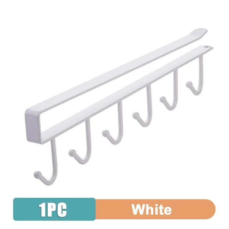 6 Hook Coffee Cup Mug Holder Black White Hooks Shelf Multifu - Jasmind Stores