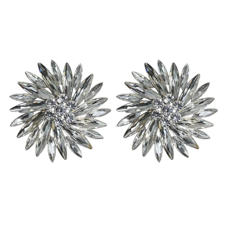 New Shiny Rhinestone Sunshine Flowers Big Stud Earrings for
