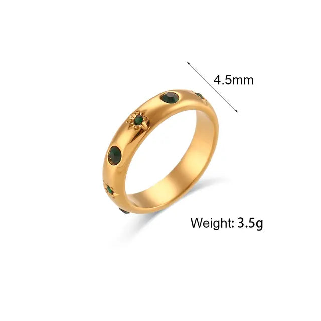 18K Gold Plated Green Zircon Pearl Rings For Women Waterproo