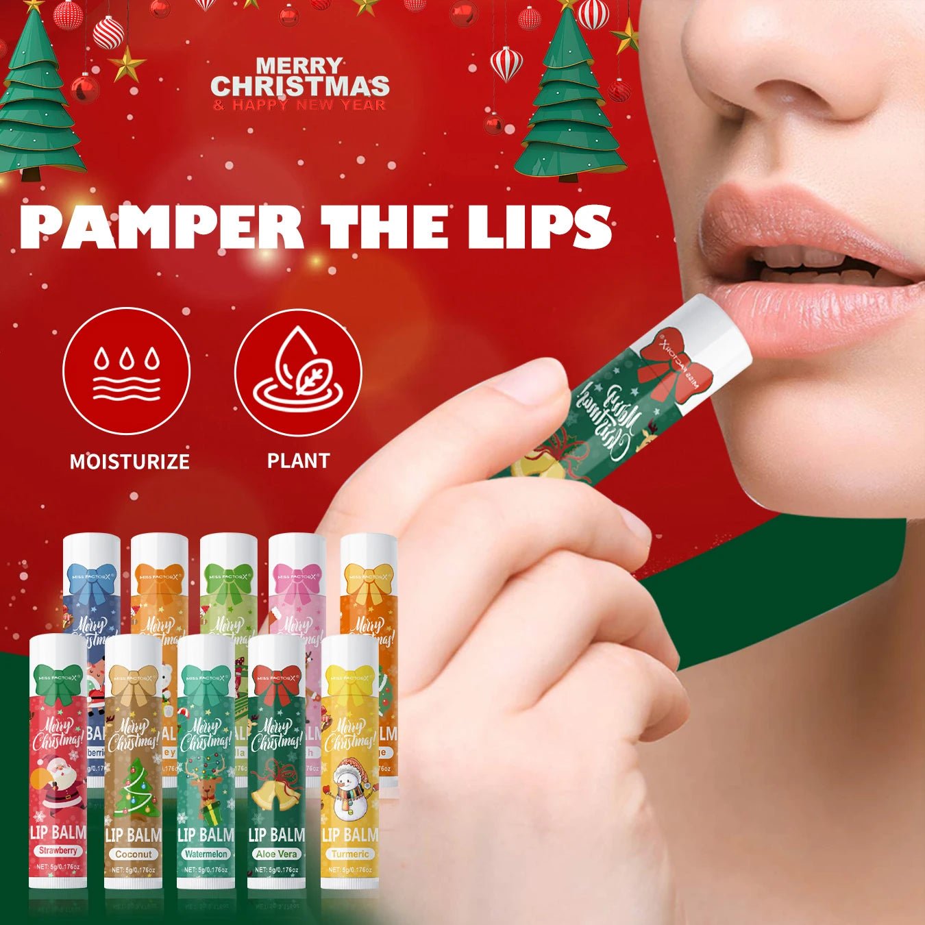 90 pieces/box 10 scented lipstick set Christmas set Moisturizing lips deep moisturizing Christmas gift - Jasmind Stores