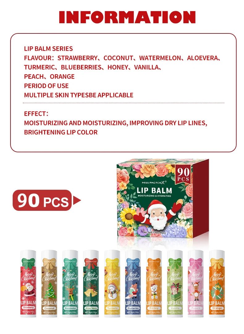 90 pieces/box 10 scented lipstick set Christmas set Moisturizing lips deep moisturizing Christmas gift - Jasmind Stores