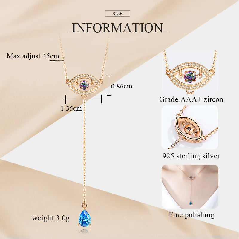 925 Sterling Silver Necklace Women Water Drop Pendant Evil E